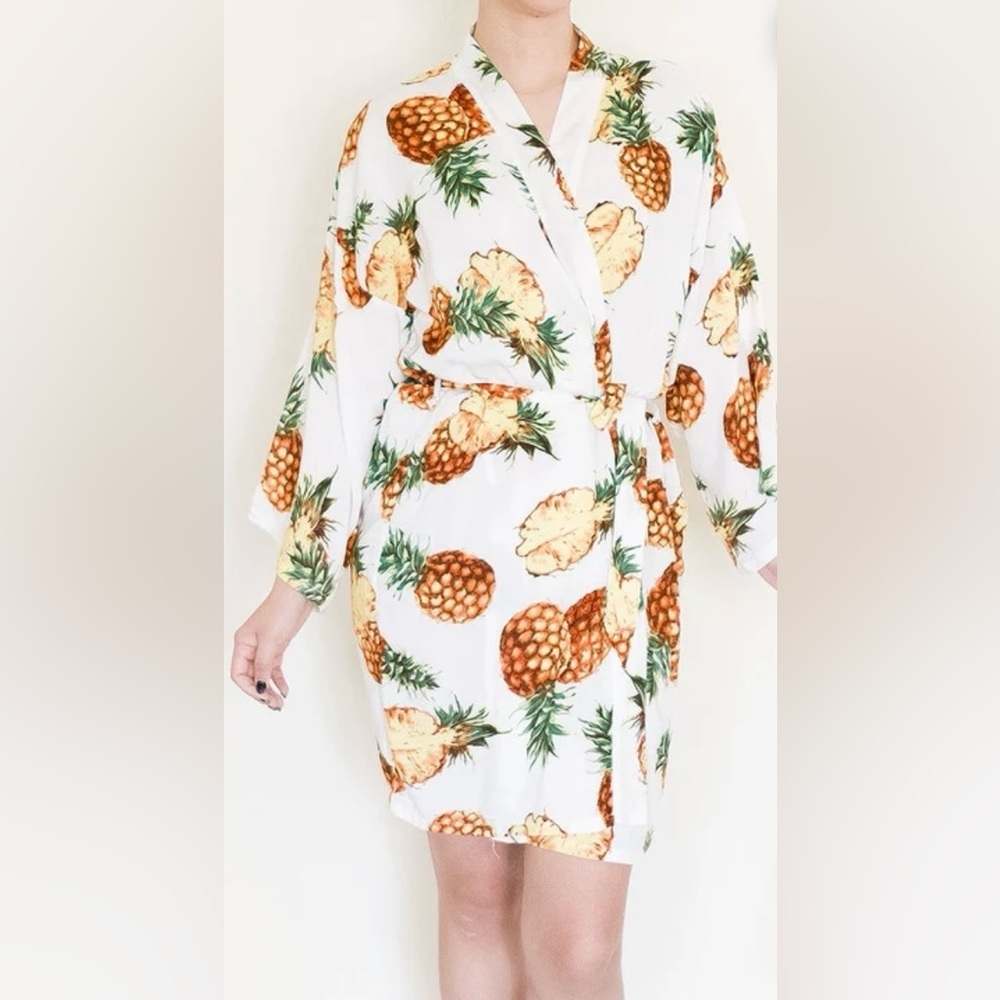 Diamond Stiletto Pineapple Print Kimono Robe Sz L - Picture 1 of 6